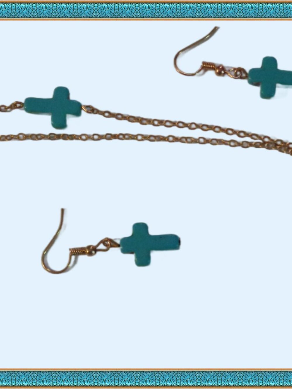 Turquoise Cross Necklace & Dangle Earring Jewelry Set